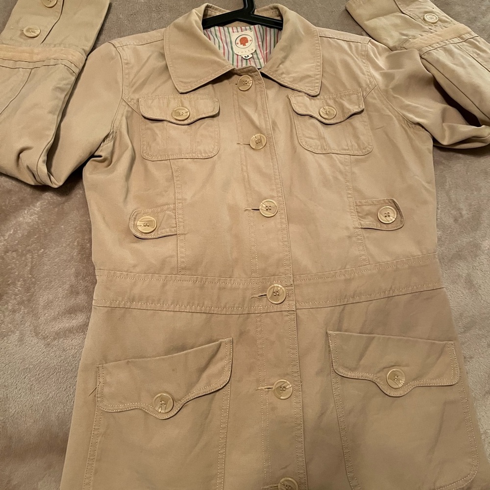 Tulle women’s Cream Twill Long Line Button Front Jacket 100% Cotton Size Medium